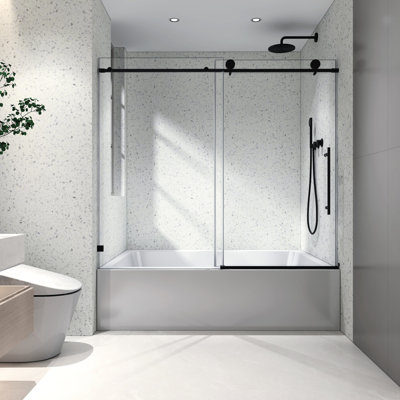 Matte Black 6063 Shower Panel - Door, 70mm 304 Stainless Steel Pulleys, Nano Cleaning, Soft Closing Bathroom Enclosure With One Fixed & Sliding Large Adjustable Feature, Easy Stick -proof Membrane,