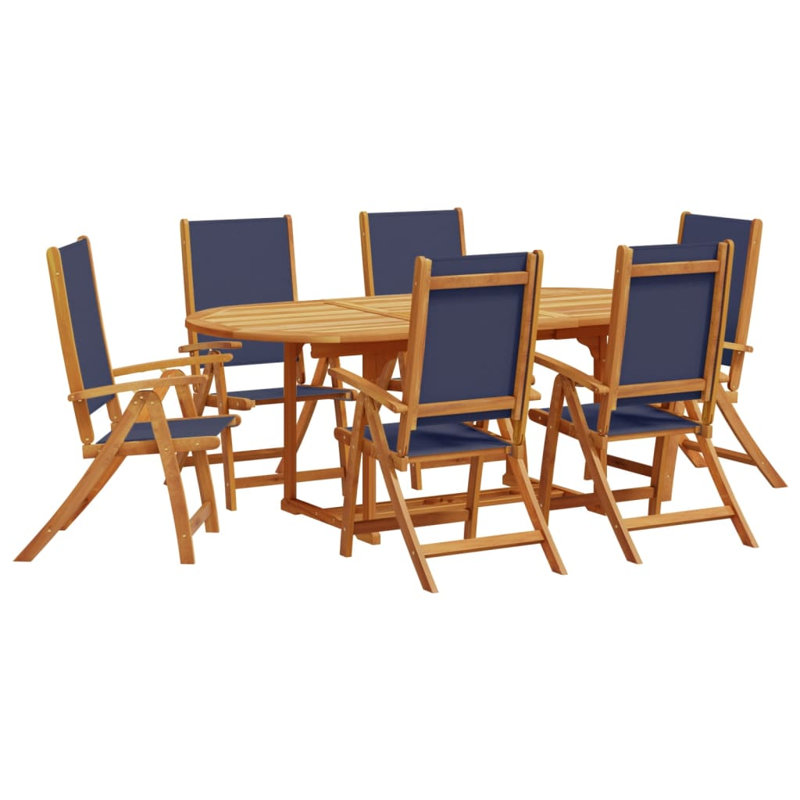 6 - Person Wood Patio Dining Set with Rectangular Table, Blue