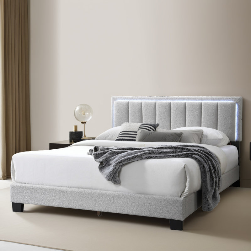 Queen Size Upholstered Platform Bed Frame, Light Gray