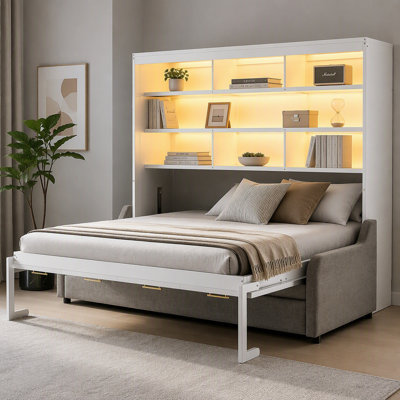 Lit escamotable avec canapé pliant, tablettes de rangement intégrées et éclairage DEL Murphy