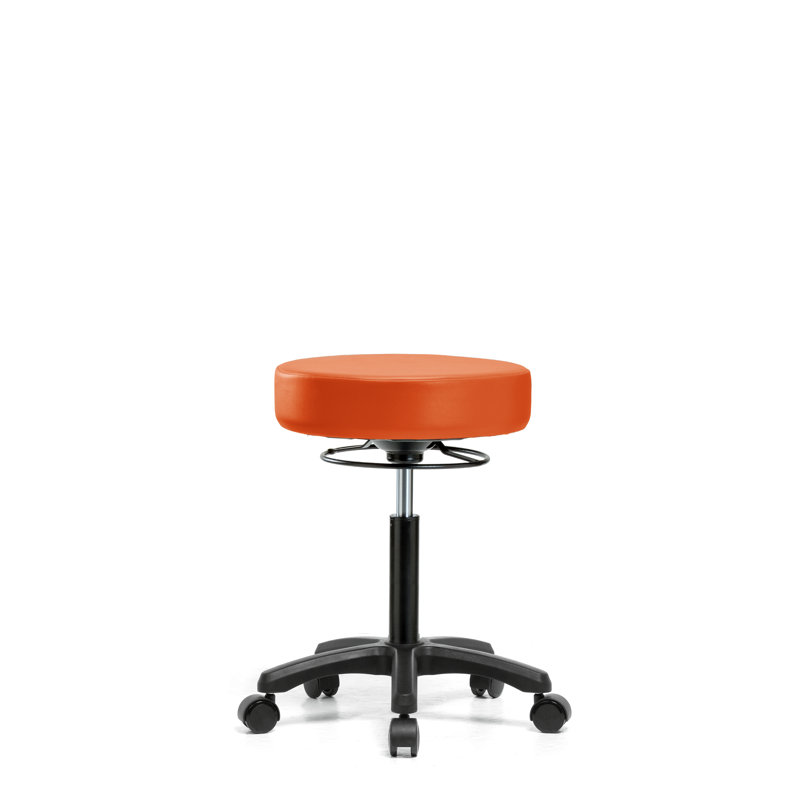 Kaiya Adjustable Height Lab Stool with Wheels, Orange, Casters