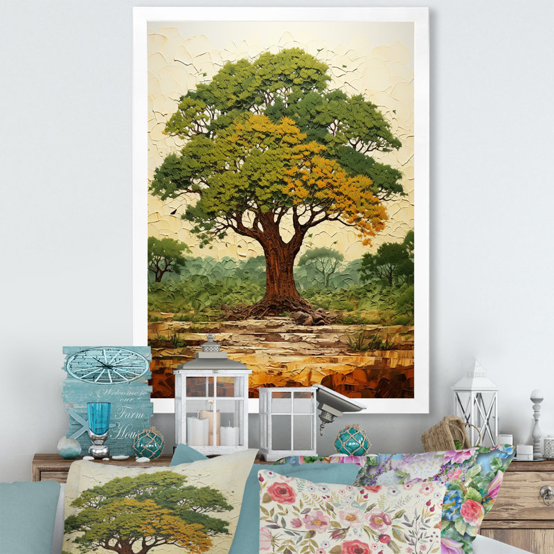 Arbre vert majestueux vert Baobab III - arbre, art mural africain, Cadre photo blanc, H 44 po x l 34 po x P 1,5 po