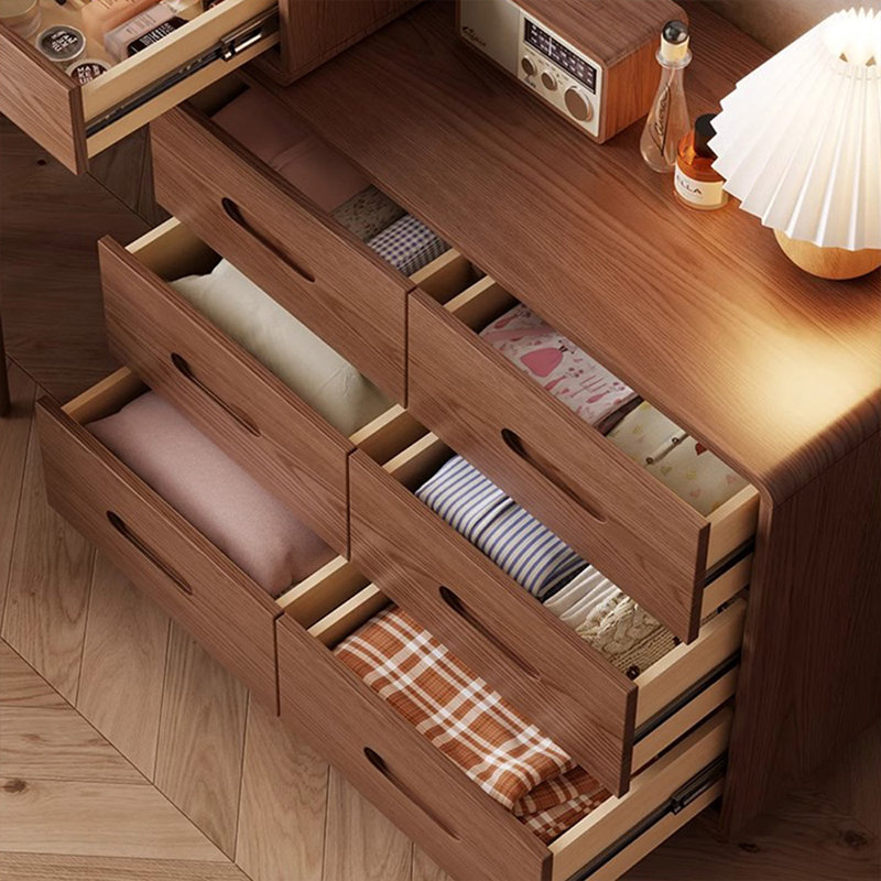 Bureau de coiffeuse moderne en bois massif avec miroir lumineux et 8 tiroirs