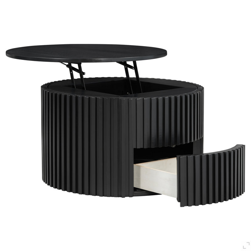 Table basse à plateau relevable VIBE HAUS, table d'appoint moderne en bois cannelé avec rangement caché pour le salon