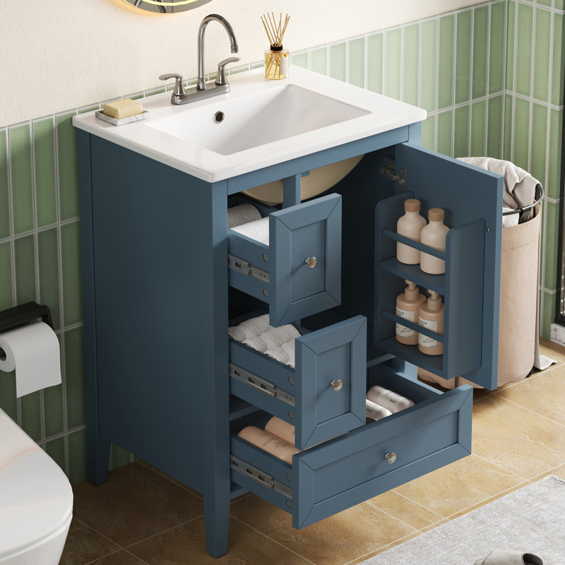 Meuble-lavabo 24 po avec comptoir en céramique, Bleu gris