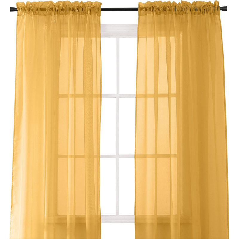Yaelle Semi Sheer Curtain Pair, 40" W x 84" L, Gold