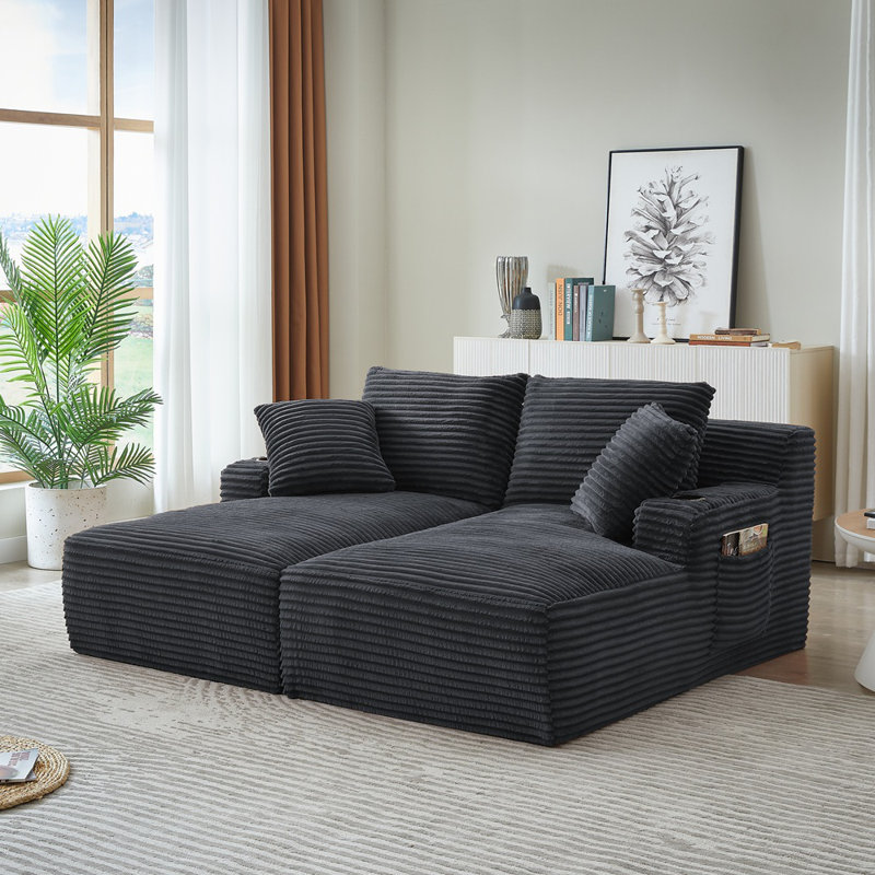Canapé-lit double, canapé-lit désossé avec porte-gobelets et poches latérales, canapé-lit modulaire confortable à assise profonde pour le salon