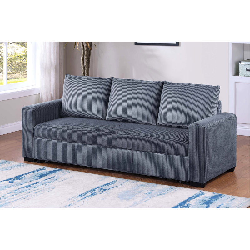 Lit gigogne convertible gris foncé en velours côtelé avec accoudoirs carrés, pieds en plastique et poignées pratiques, idéal pour un espace de vie principal, conception moderne, lit de 85 po de long, 32 po de large, 33 po de haut, pieds contemporains