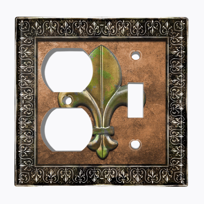 Plaque murale interrupteur à bascule fleur orange 2 bandes Fleur De Lis, Brun auburn