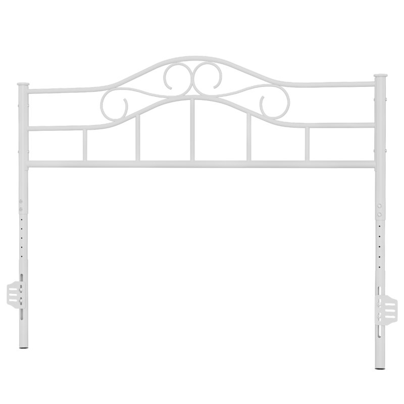 Anary Metal Headboard, Adjustable Height, Steel Curved Headboard , Farmhouse Scrollwork Design, Queen, White