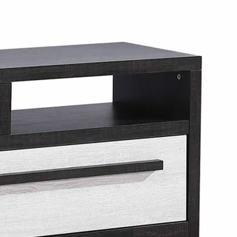 Meuble télé avec tablette ouverte et deux tiroirs, Beige, ébène