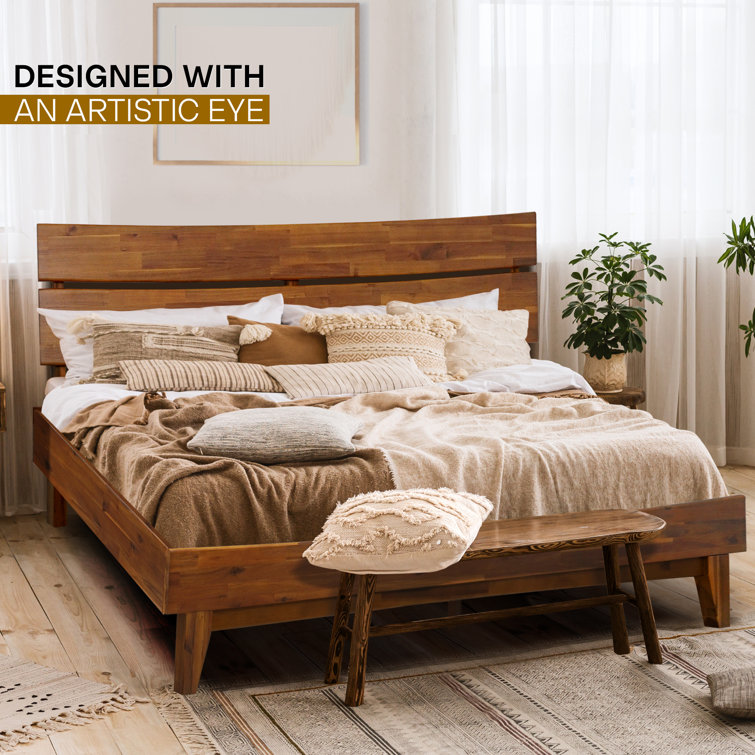 Acacia Aurora Solid Wood Bed Frame with Headboard Queen Chocolate