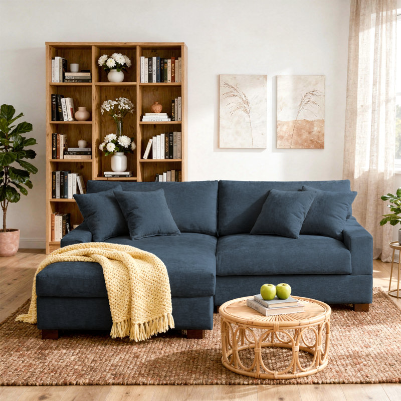 Canapé modulaire en chenille 2 pièces, Chenille bleu, Face à la gauche