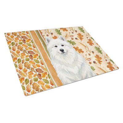 White Samoyed Heirloom Fall Glass Cutting Board