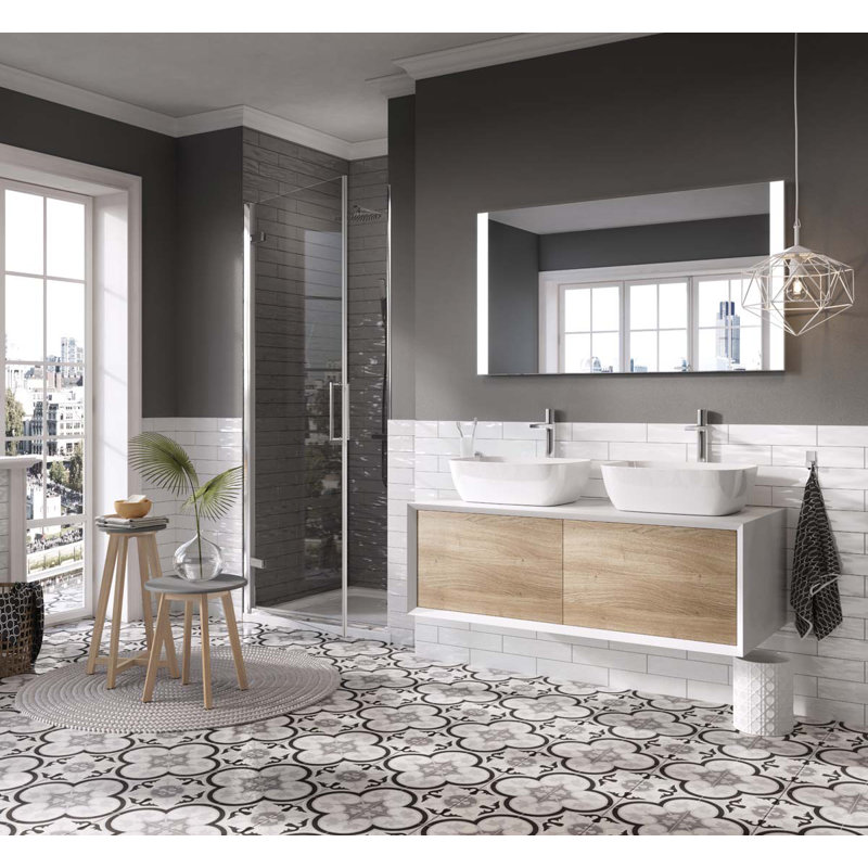 Dane 120cm Double Bathroom Vanity Base Only, White/Oak