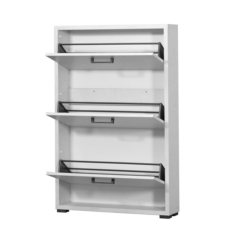 9 Pair Flip Down Shoe Storage, White Concrete