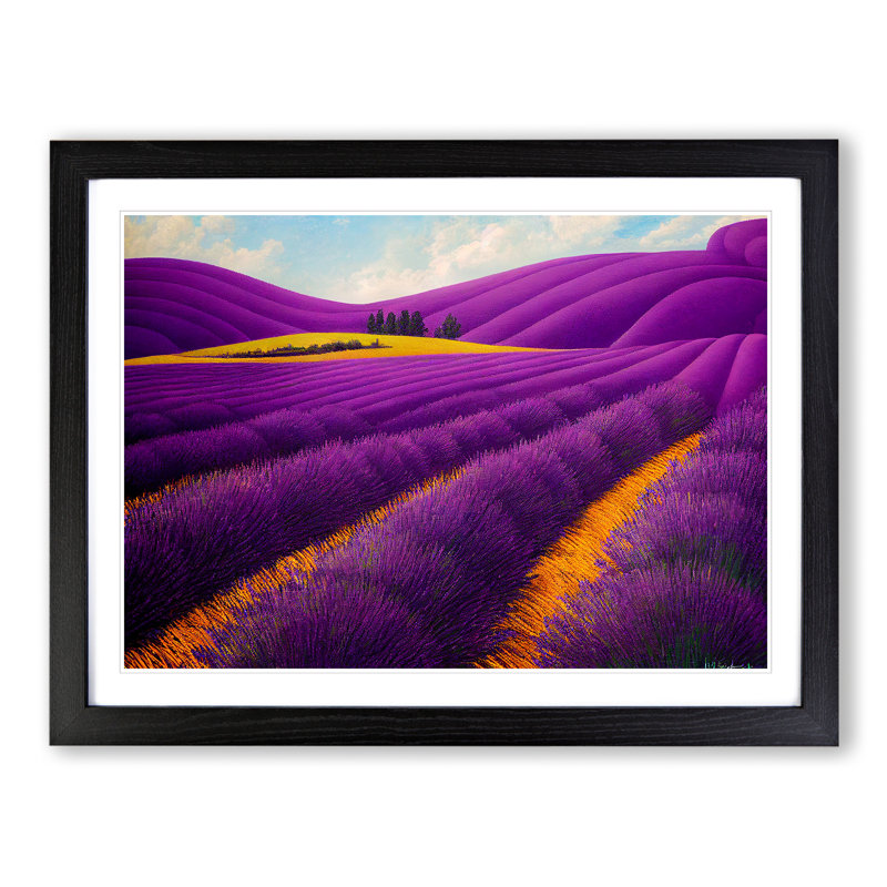 Mesmerising Lavender Flower Field - Single Picture Frame Print, Black, 46cm H x 64cm W x 2cm D
