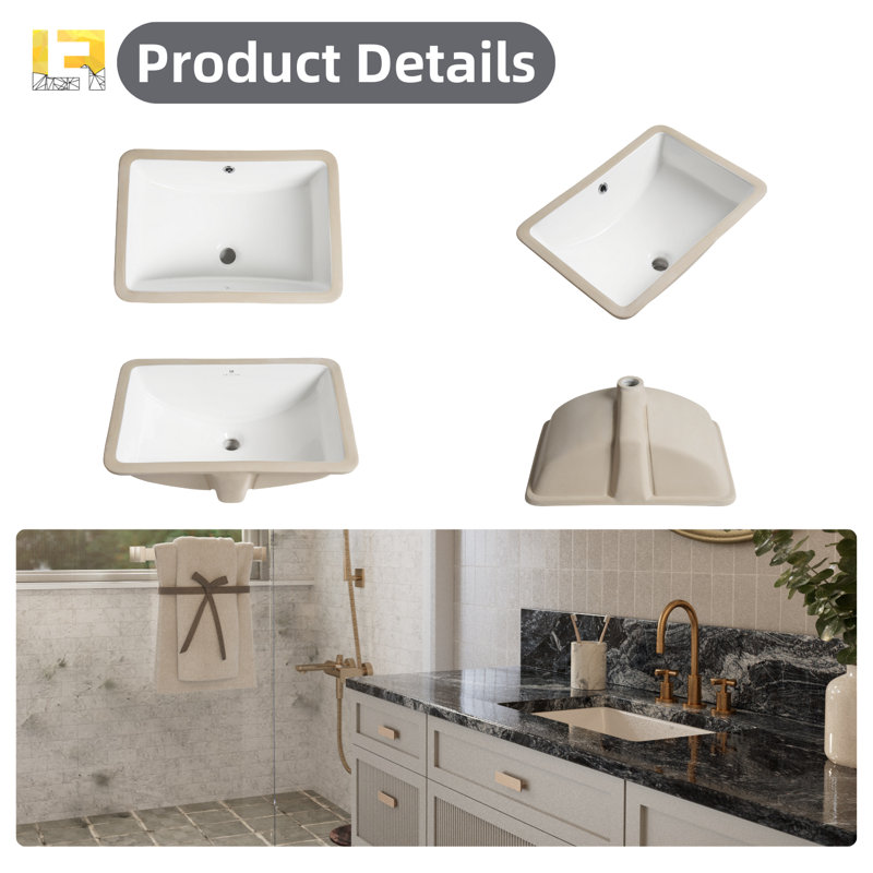 21" White Glossy Ceramic Rectangular Undermount Bathroom Sink