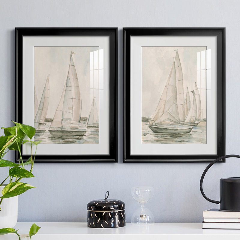 «Sail Scribble I», reproduction encadrée de qualité supérieure, prête à être accrochée, H 30,5 po x l 45 po x P 1 po, Blanc
