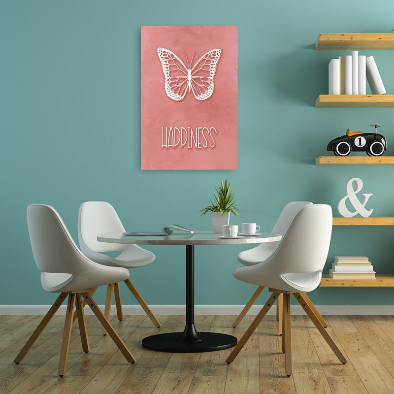 Delicate Butterfly Happiness Contemporary Elegant Minimalist Butterfly Moth Wall Art Print 1 Piece Wrapped Canvas Wall Art