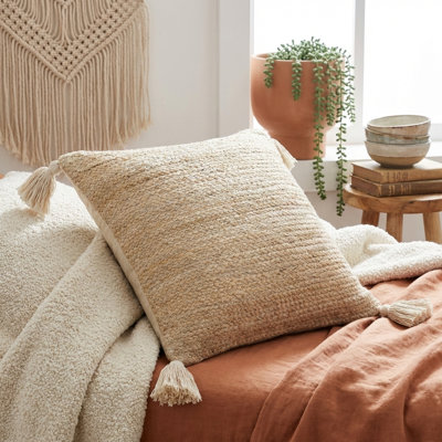 Housse de coussin carré en jute tressé naturel