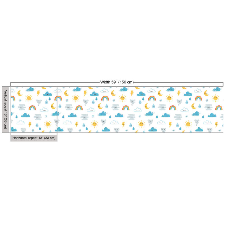 Dinah Funny Weather Clouds Moon Rainbow Fabric