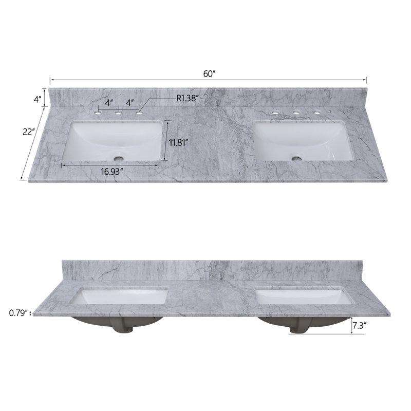 60'' Marble Double Bathroom Vanity Top with Sink