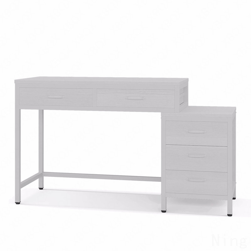 Bureau d'ordinateur 51 po réversible, bureau à domicile blanc avec 5 tiroirs, classeur et support pour imprimante