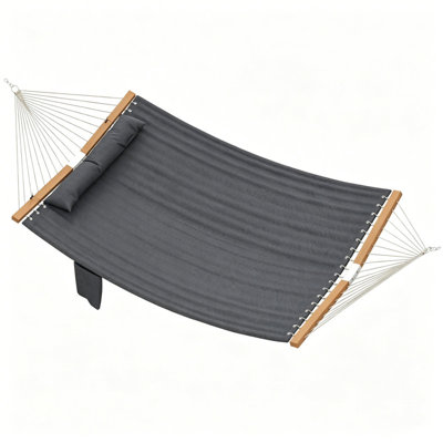 Hamac double extérieur L 128 po x l 55,1 po avec barre d'écartement anti-basculement - patio, balcon, hamac de jardin pour deux, capacité de 440 lb, gris