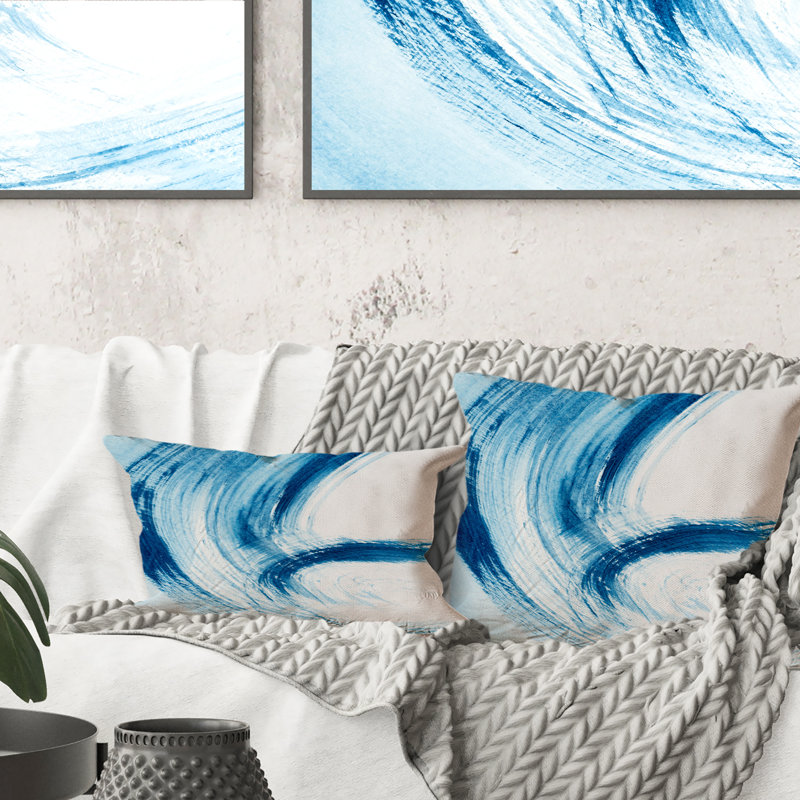 Blue Brush Strokes On White I - Coussin décoratif imprimé moderne 1