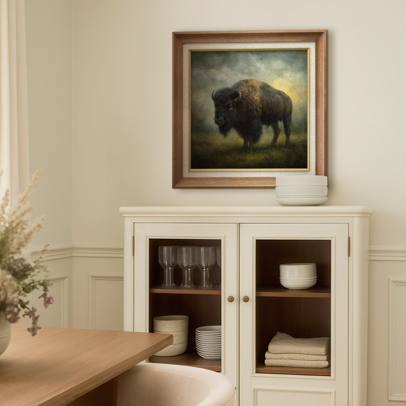 «Majestic Bison in Misty Field», reproduction d'art encadrée sur papier, H 26 po x l 26 po x P 1,5 po
