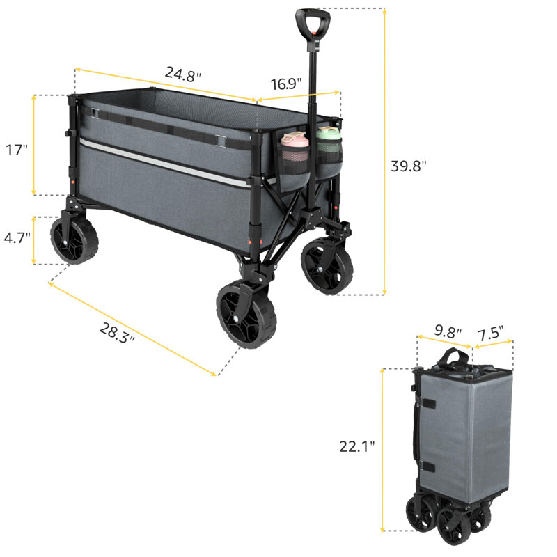 Chariot utilitaire pliable avec roulettes, Gris