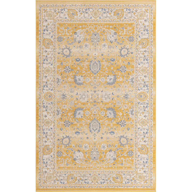 Tapis traditionnel Denena couleur moutarde, Rectangle 5 pi x 8 pi