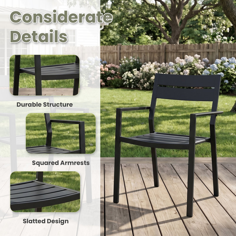 4-Person Round Patio Dining Set With Stackable Chairs, Brush Wood Brown/Black