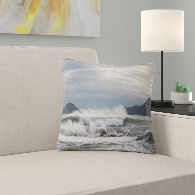 Oreiller de paysage marin sur la plage de Lerici, Italie, 16 po x 1 po, Coussin décoratif