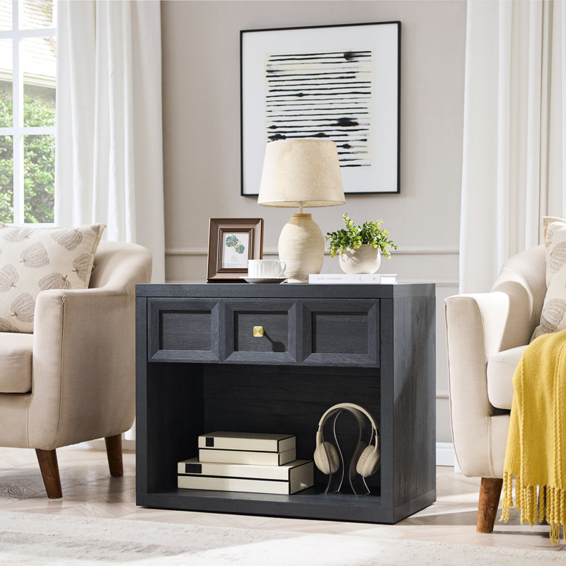 30.7inch Farmhouse 1 Drawer Nightstand And 1 Open Storage Cabinet, Black - 2PCS, Black, Set of 2