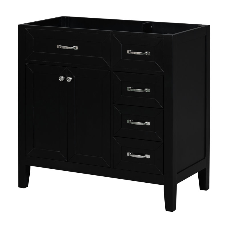 Base d'armoire de salle de bain de 36 po seulement. Moderne noir avec tiroirs. Fabrication en bois massif. Rangement pour l'eau. Meuble et meuble requis pour l'assemblage. Mobilier imperméable.