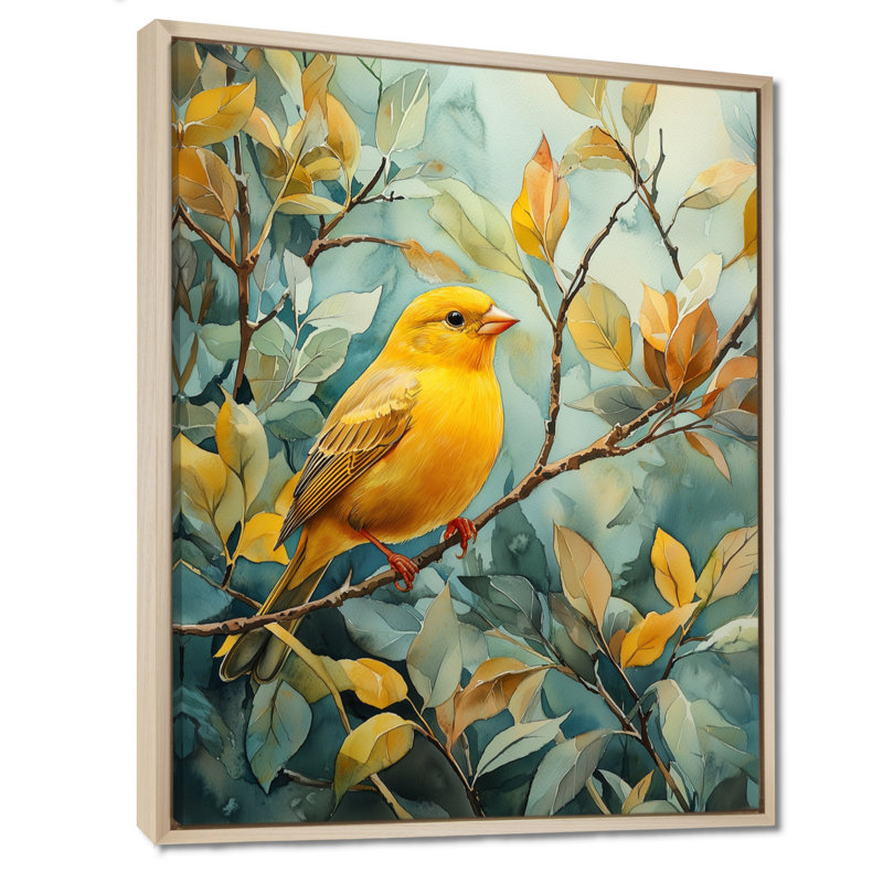 Décoration murale Campbell au pinson doré au printemps II - Oiseau, H 44 po x l 34 po, Reproduction avec cadre flottant