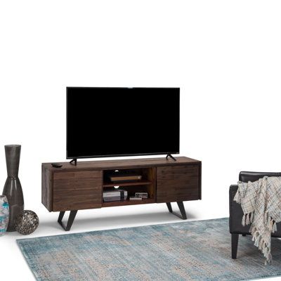 Lowry 63"W Solid Acacia Wood Industrial TV Stand for TVs up to 70" with 2 Cabinets and Open Shelf by Simpli Home