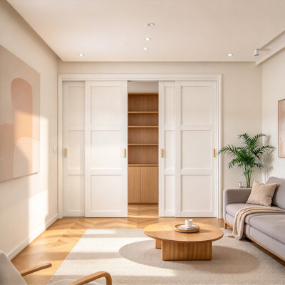 80" Single Panel MDF Sliding Closet Door with Full Hardware & Gold Handles
