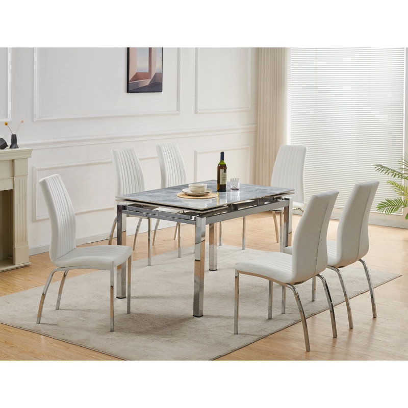 Grande Sintered Stone Extending Dining Table with 6 Modalux Chairs, White