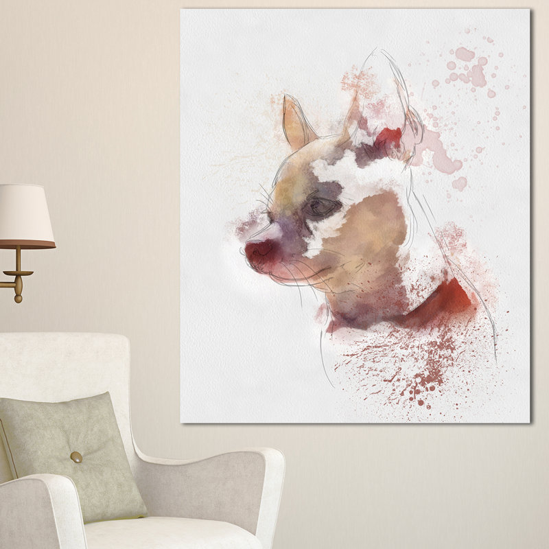 « jolie chiot portrait aquarelle », reproduction d’art sur toile tendue, H 32 po x l 16 po x P 1 po