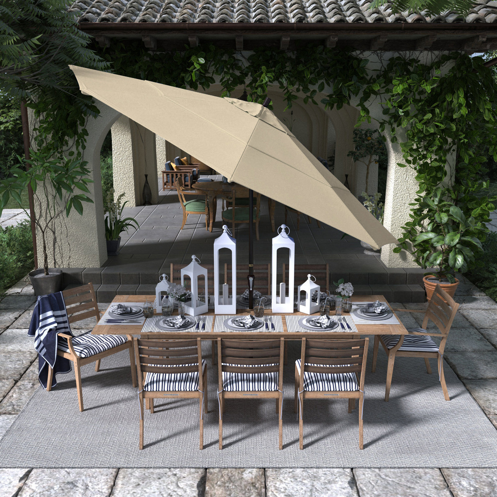 132'' Outdoor Umbrella, Antique Beige Performance