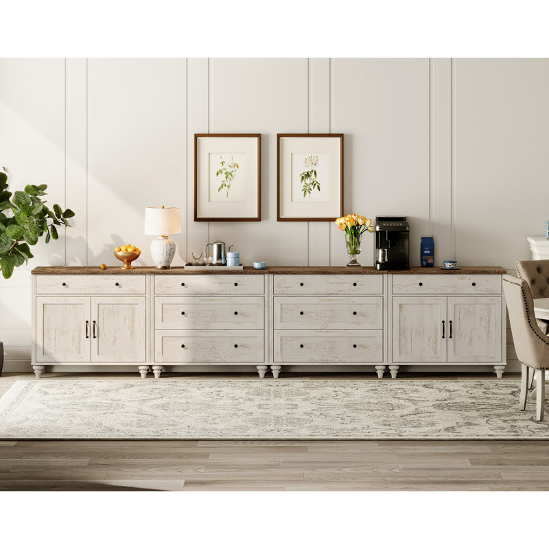 Scarlett Sideboard Cabinet With 8 Drawers And 4 Doors, Vintage Wood Grain Design, Buffet Cabinet With Storage, Coffee Bar For Dinning Room, Kitchen,And Living Room