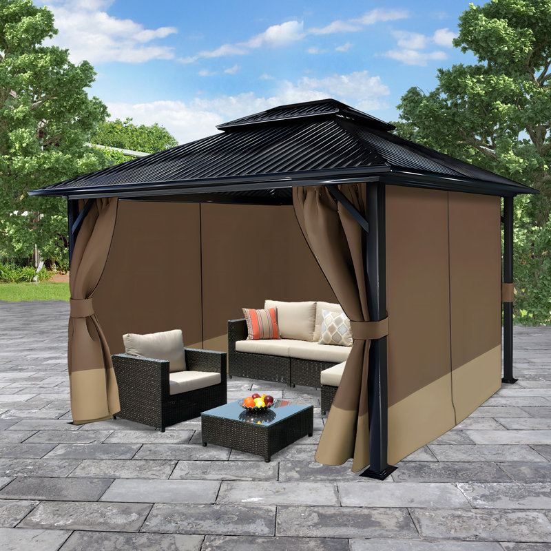 4-Panel Outdoor Gazebo Curtains, 82.7" H x 120" W144" D, Brown/Khaki