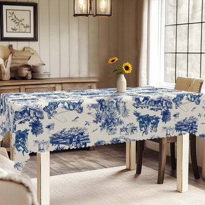 Nappe de style campagnard avec des scènes de la vie à la ferme, nappe rectangulaire lavable à la machine, parfaite pour les repas à l'intérieur et les réunions de famille