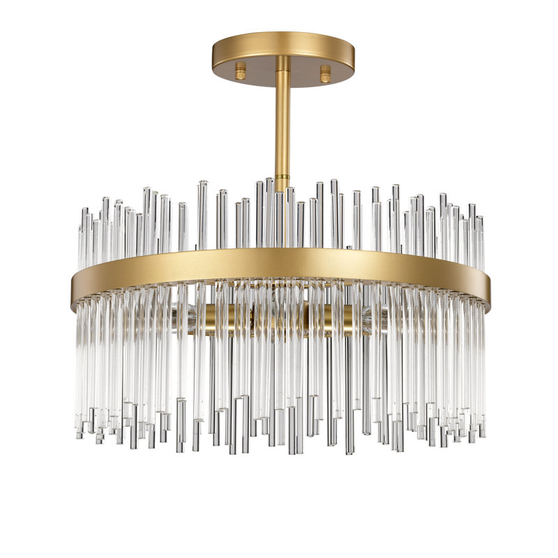 Iola 17" Low-gloss Warm Brass Finish Drum Flush Mount with Clear Glass Bars
