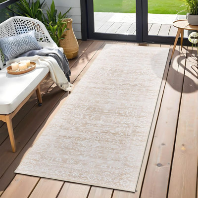 Machine Washable Medallion Floral Area Rug(Beige)