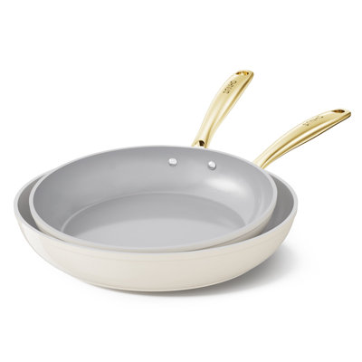 Sanho Nonstick Frying Pan Set ( 10" & 12") with Gold PVD Handle, Diamond-Titanium Ceramic Coating, PFAS/PFOA-Free, Oven Safe, Dishwasher Safe, Induction Compatible