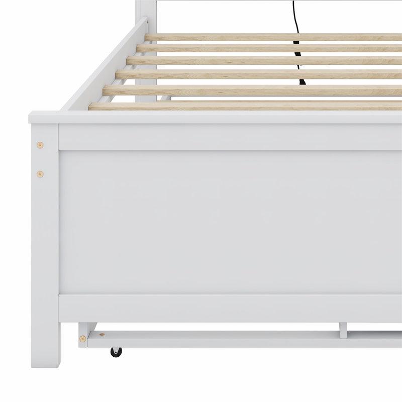 Lit plateforme avec tête de lit, USB, lit gigogne et 3 tiroirs, Simple, Blanc